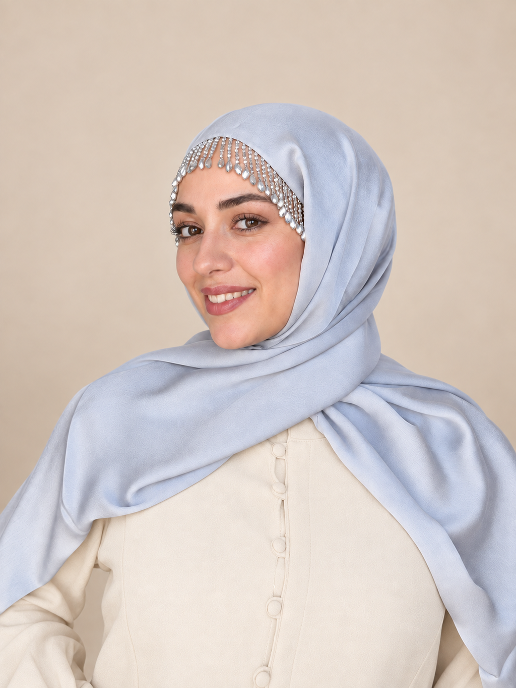 H002 Kristal Uçlu Sarkaç Detaylı Janjan Kumaş Şal - Görsel 2
