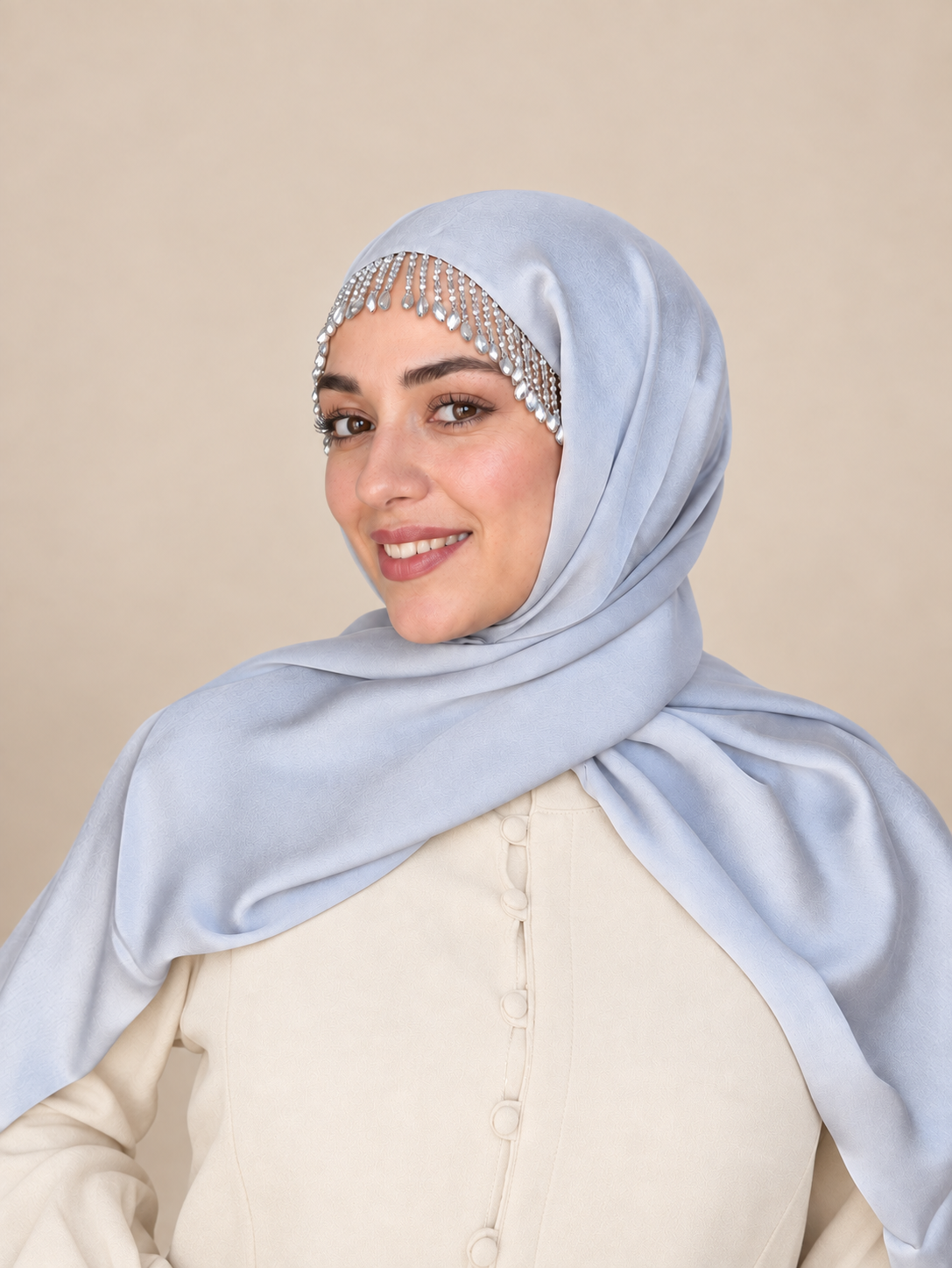 H002 Kristal Uçlu Sarkaç Detaylı Janjan Kumaş Şal - Görsel 2