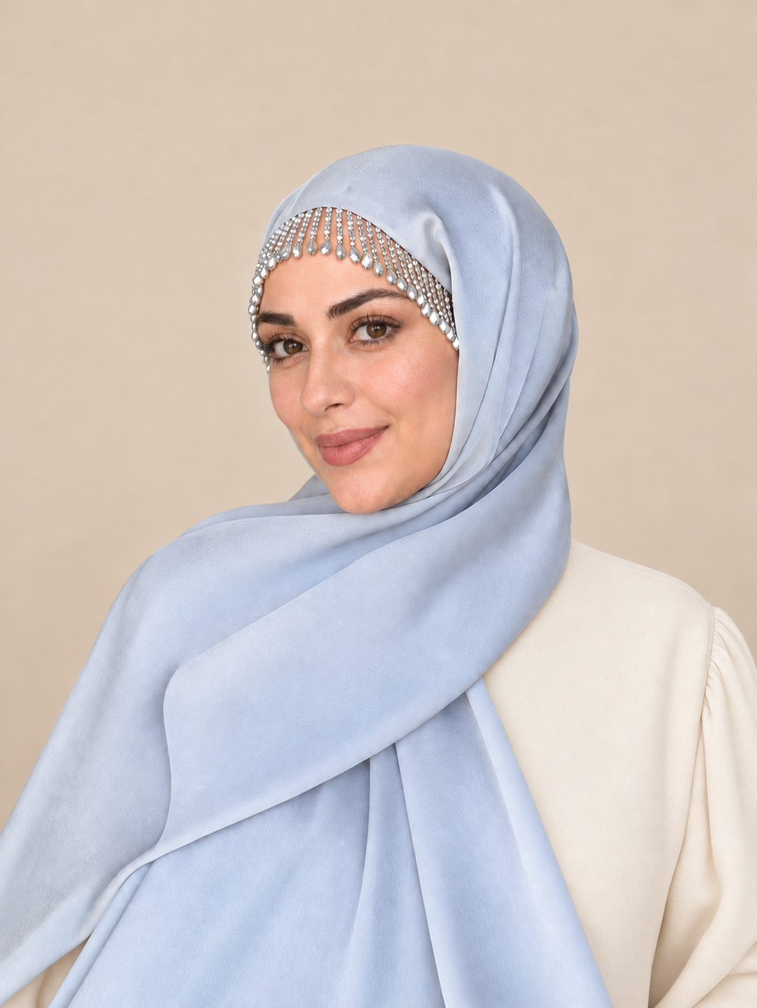 H002 Kristal Uçlu Sarkaç Detaylı Janjan Kumaş Şal - Görsel 3