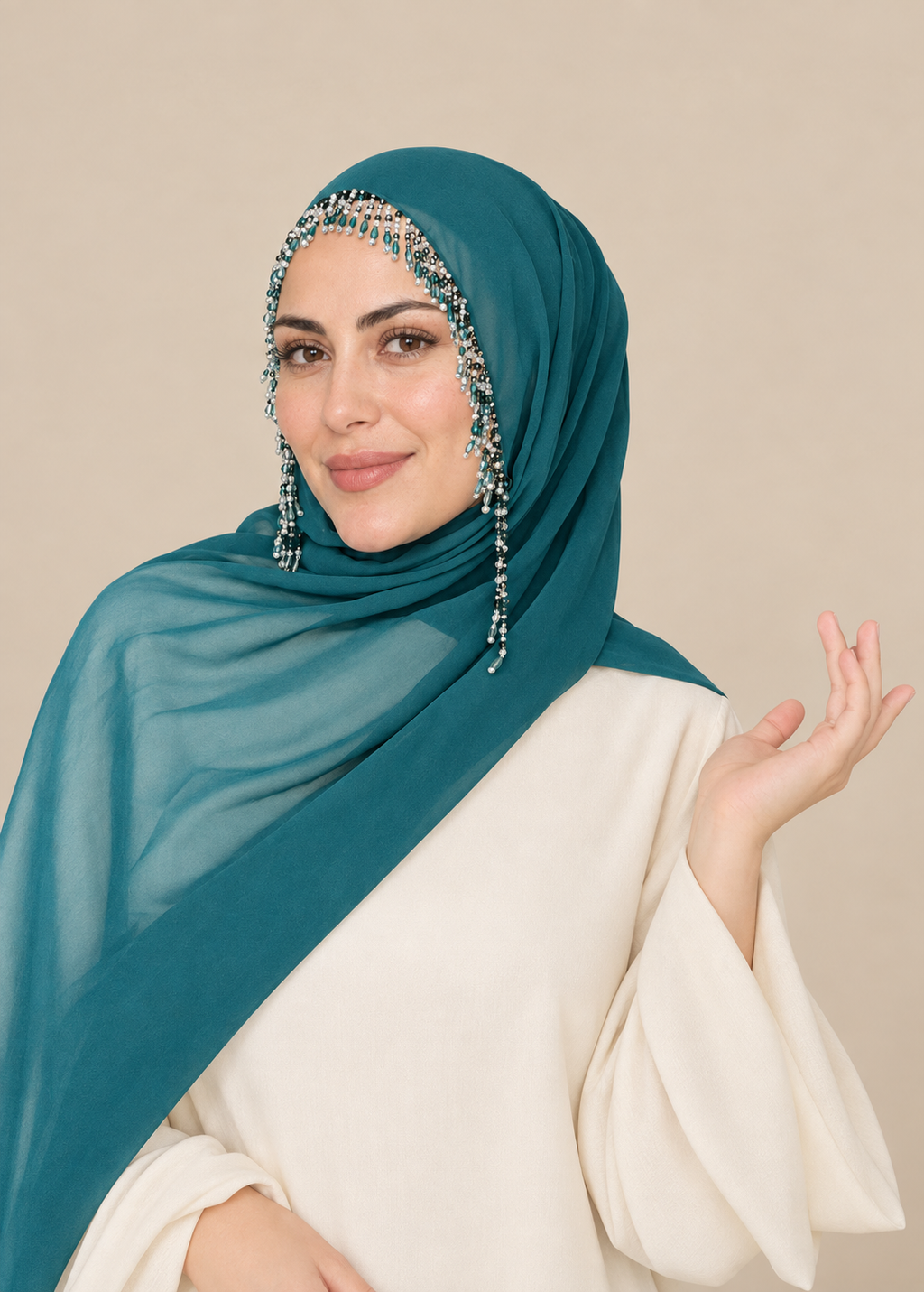 H003 Kristal Taşlı Sarkaç Detaylı Küpeli Model Şal - Görsel 1