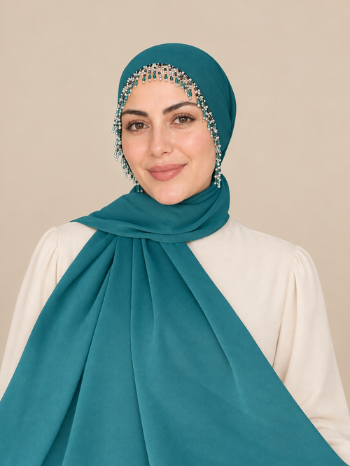 H003 Kristal Taşlı Sarkaç Detaylı Küpeli Model Şal - Görsel 2