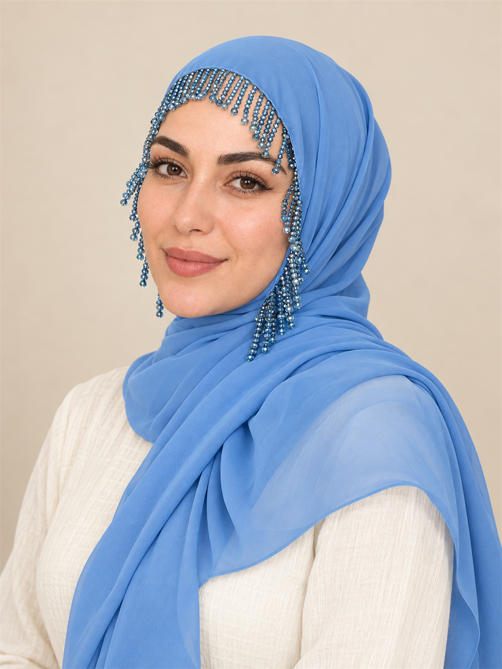 H004 Kristal Kırma Taşlı Sarkaç Küpe Detaylı Şal - Görsel 1