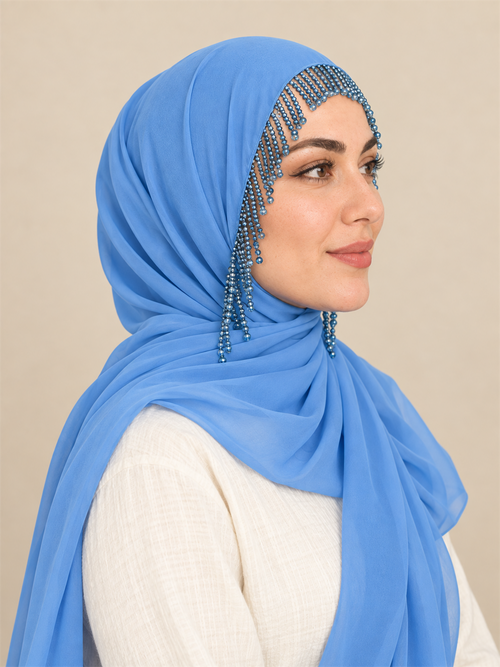 H004 Kristal Kırma Taşlı Sarkaç Küpe Detaylı Şal - Görsel 2
