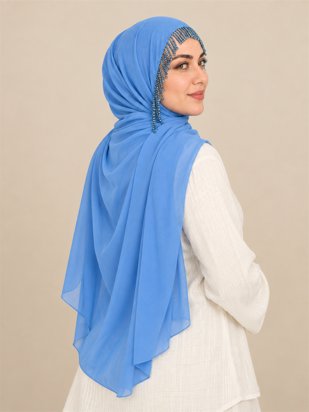 H004 Kristal Kırma Taşlı Sarkaç Küpe Detaylı Şal - Görsel 3