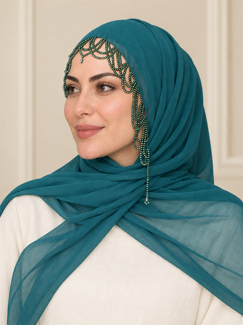 Damla Model Kristal Kırma Taş Sık Zincir İşlemeli Şal - Görsel 2