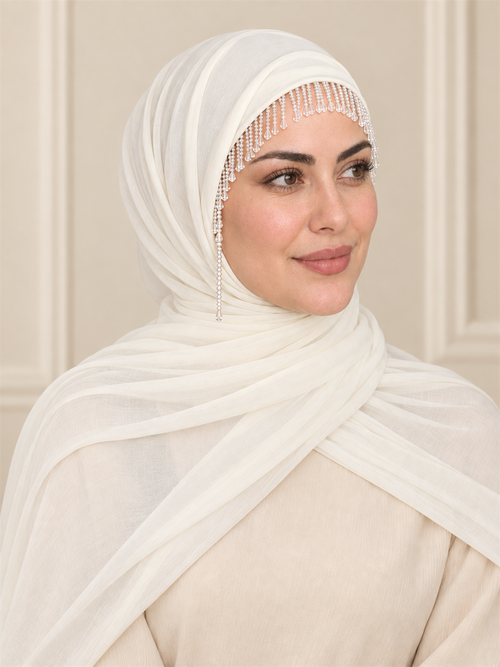 Kristal Taşlı Sarkaç Detaylı Küpeli Model Şal - Görsel 2