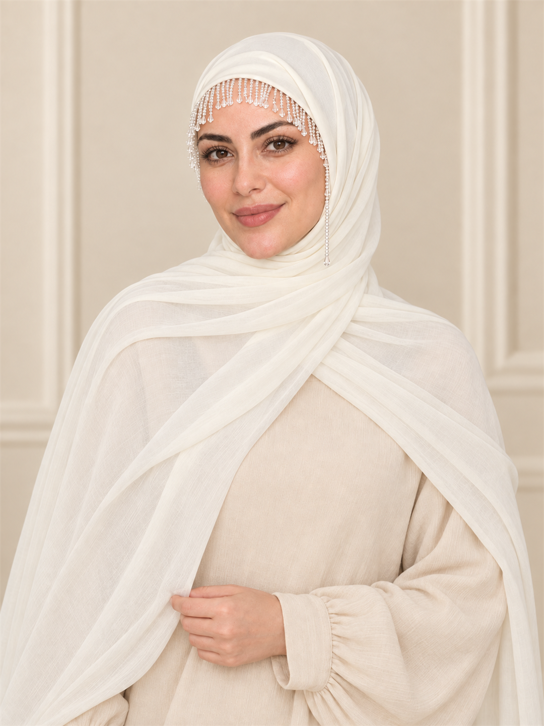Kristal Taşlı Sarkaç Detaylı Küpeli Model Şal - Görsel 3