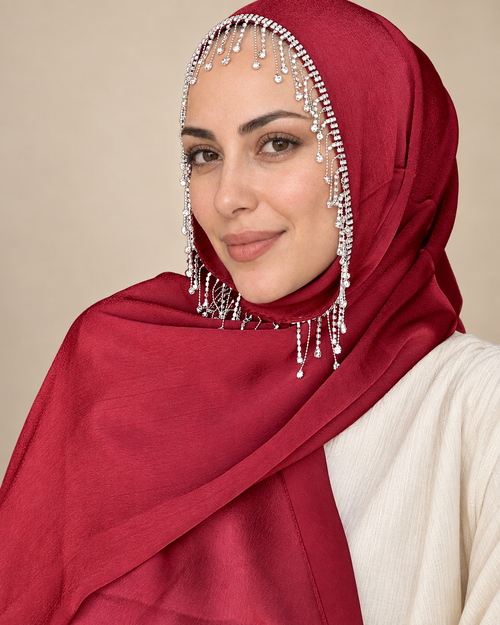 H001 Damla Kristal Çerçeveli Şifon Şal - Bordo - görünüm 1