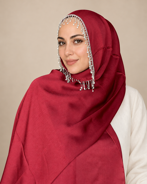 H001 Damla Kristal Çerçeveli Şifon Şal - Bordo - görünüm 3
