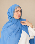 H002 Kristal Perde Detaylı Şifon Şal - Mavi - görünüm 2