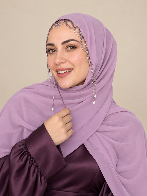 Kırma Taşlı Zincir İşlemeli Küpeli Model Şal - HÜLAYŞA ürün görseli 2