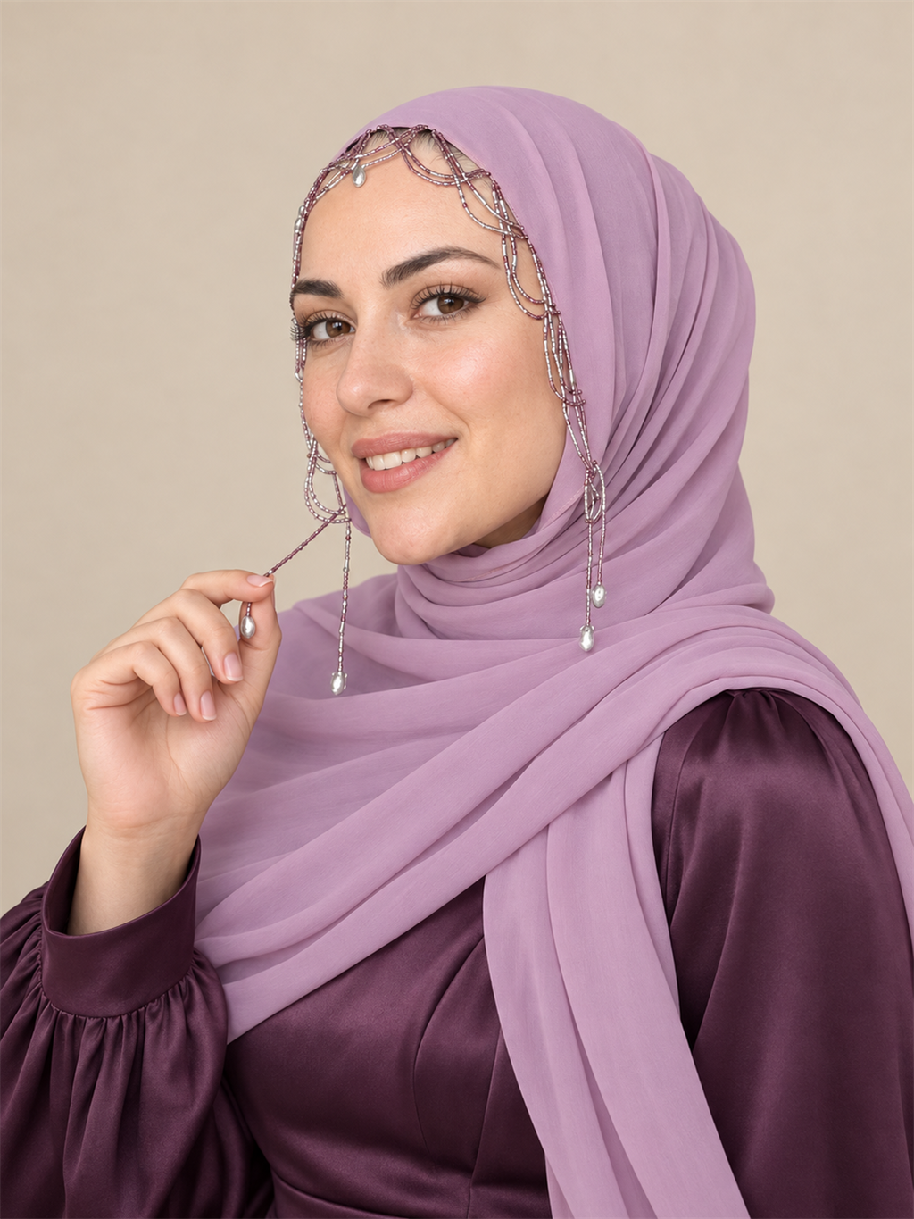 Kırma Taşlı Zincir İşlemeli Küpeli Model Şal - HÜLAYŞA ürün görseli 3