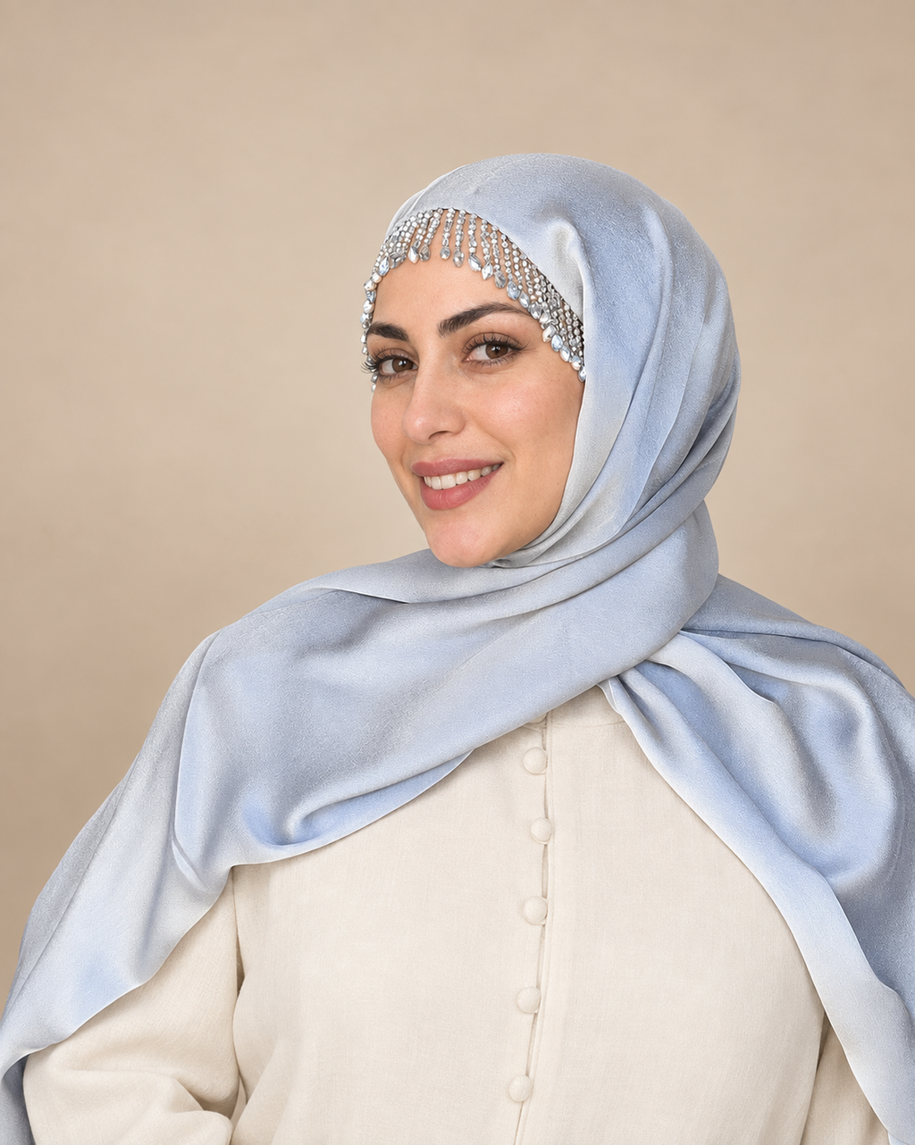 H009 Kristal Örgü Detaylı Şifon Şal - Buz Mavisi - görünüm 2