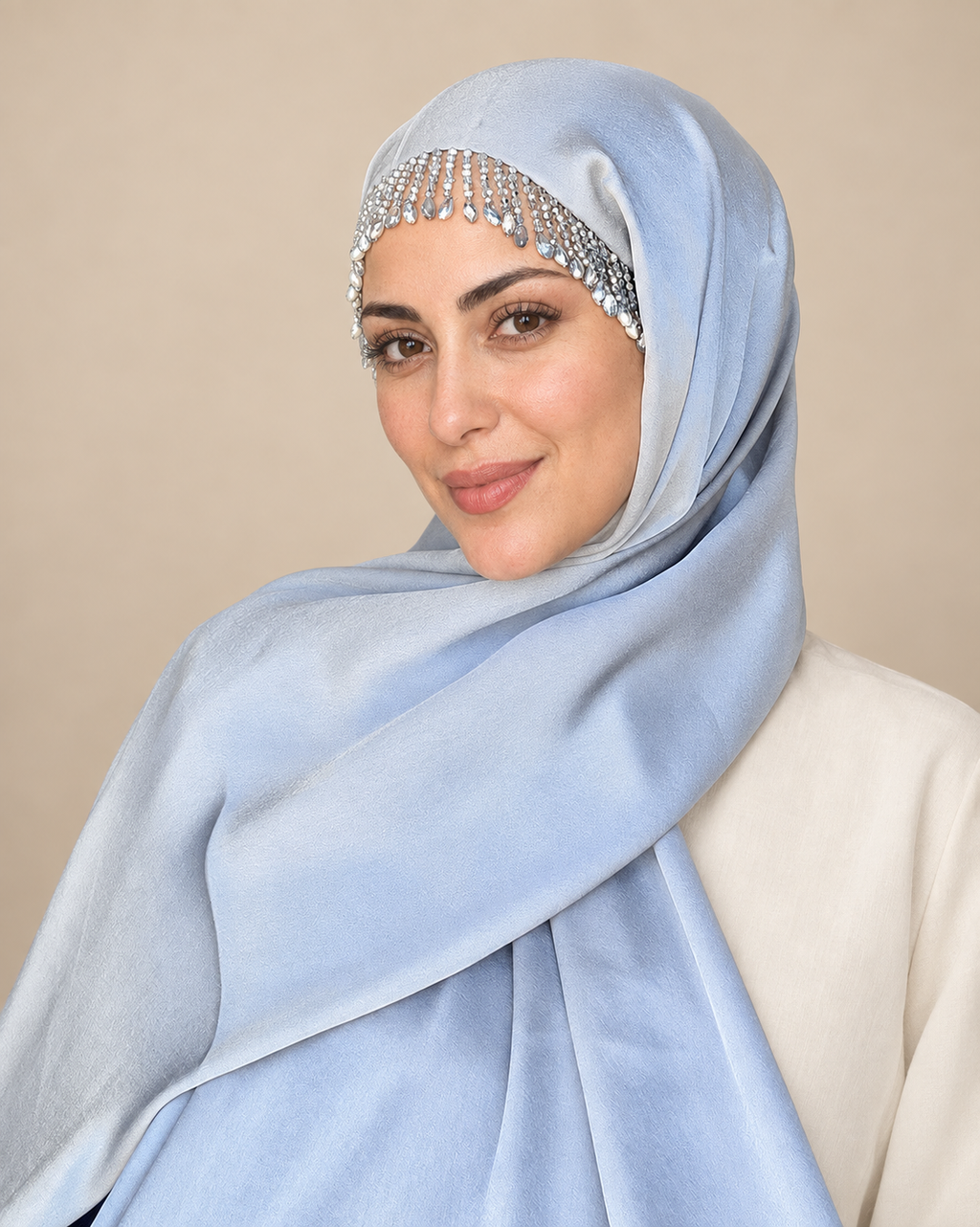 H009 Kristal Örgü Detaylı Şifon Şal - Buz Mavisi - görünüm 3