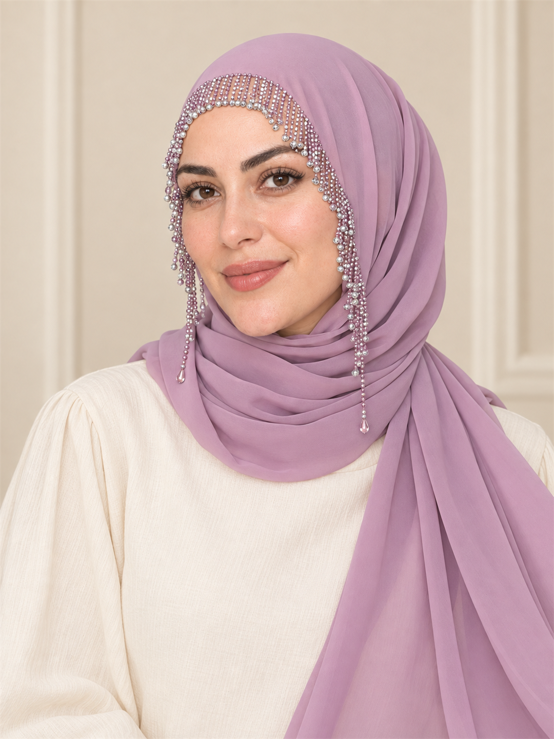 Kristal Taş Sarkaçlı Küpe Detaylı Model Şal - HÜLAYŞA ürün görseli 1