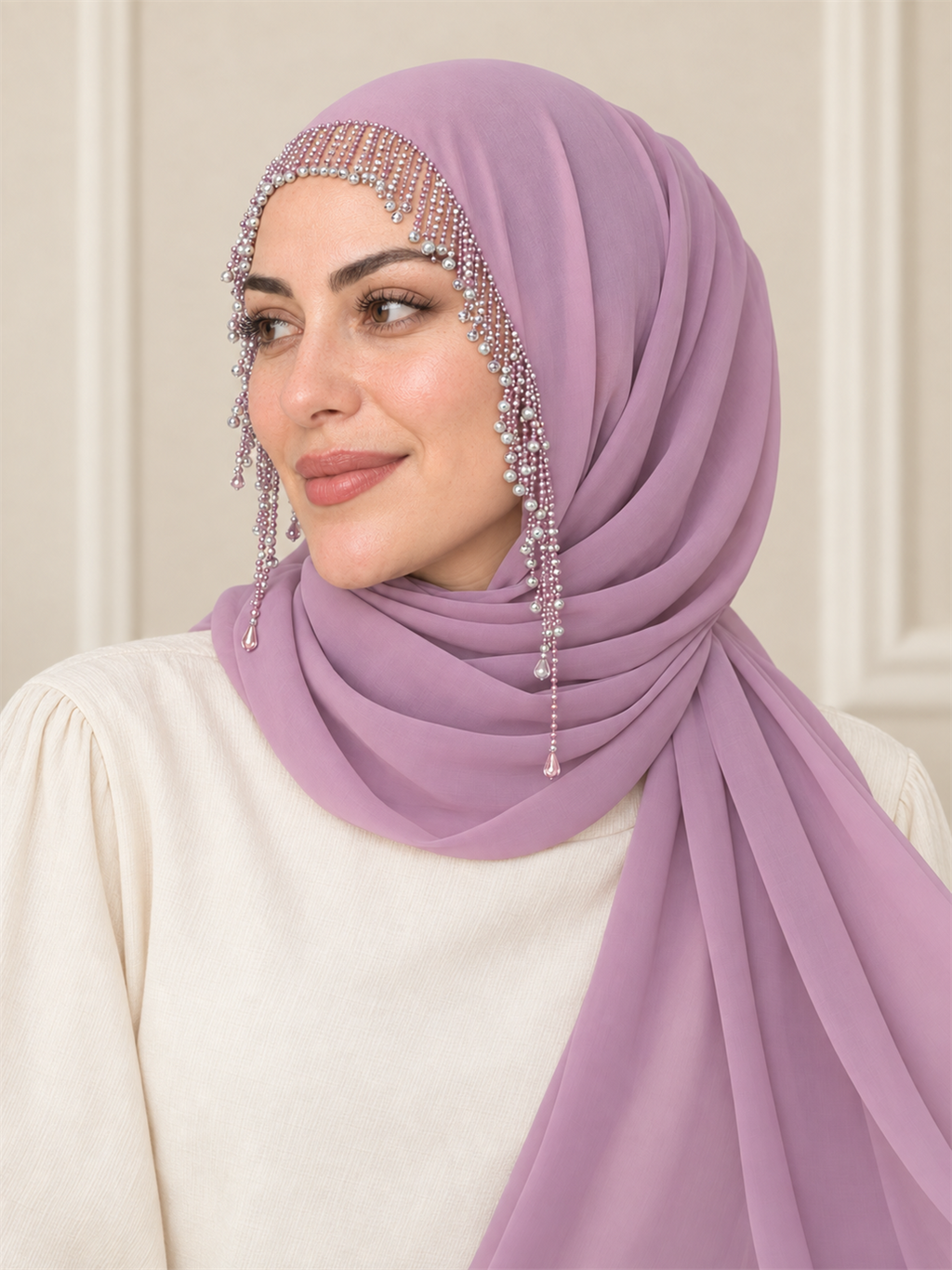 Kristal Taş Sarkaçlı Küpe Detaylı Model Şal - HÜLAYŞA ürün görseli 2