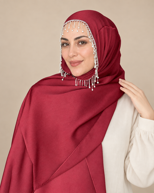 H013 İnci Sıra Detaylı Şifon Şal - Bordo - görünüm 1