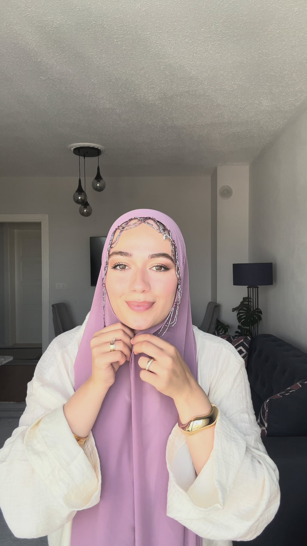 Kırma Taşlı Zincir İşlemeli Küpeli Model Şal - HÜLAYŞA ürün videosu 1